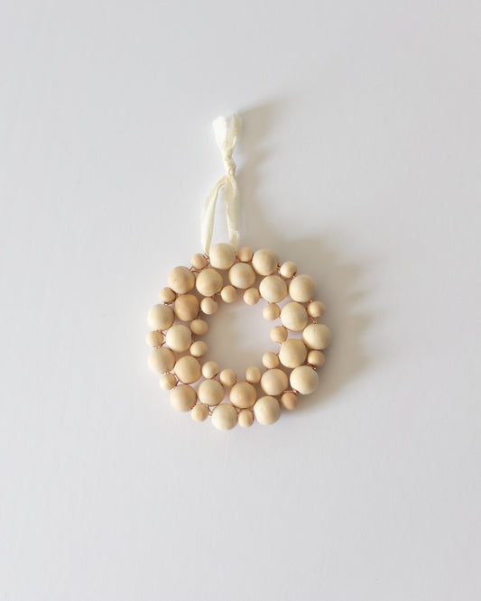 Mini Wood Bead Wreath | Holiday Ornament